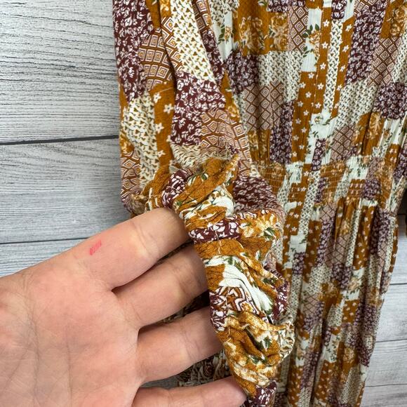 Meritt Plus Size Floral Fall Orange Tan Waisted Midi Dress Size 3XL - Picture 4 of 12